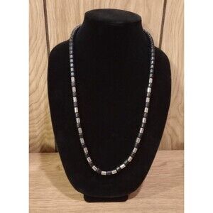 Vintage Aarikka Unisex Black Wood & Metal .:* 28"  Beaded Necklace *:.